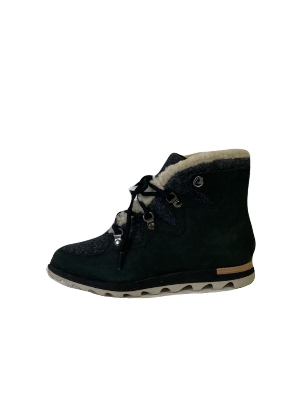 New SOREL Shoes Boots Women 8 “Sneakchic Alpine” Grey Fur Lamb-Trim Felt Nubuck